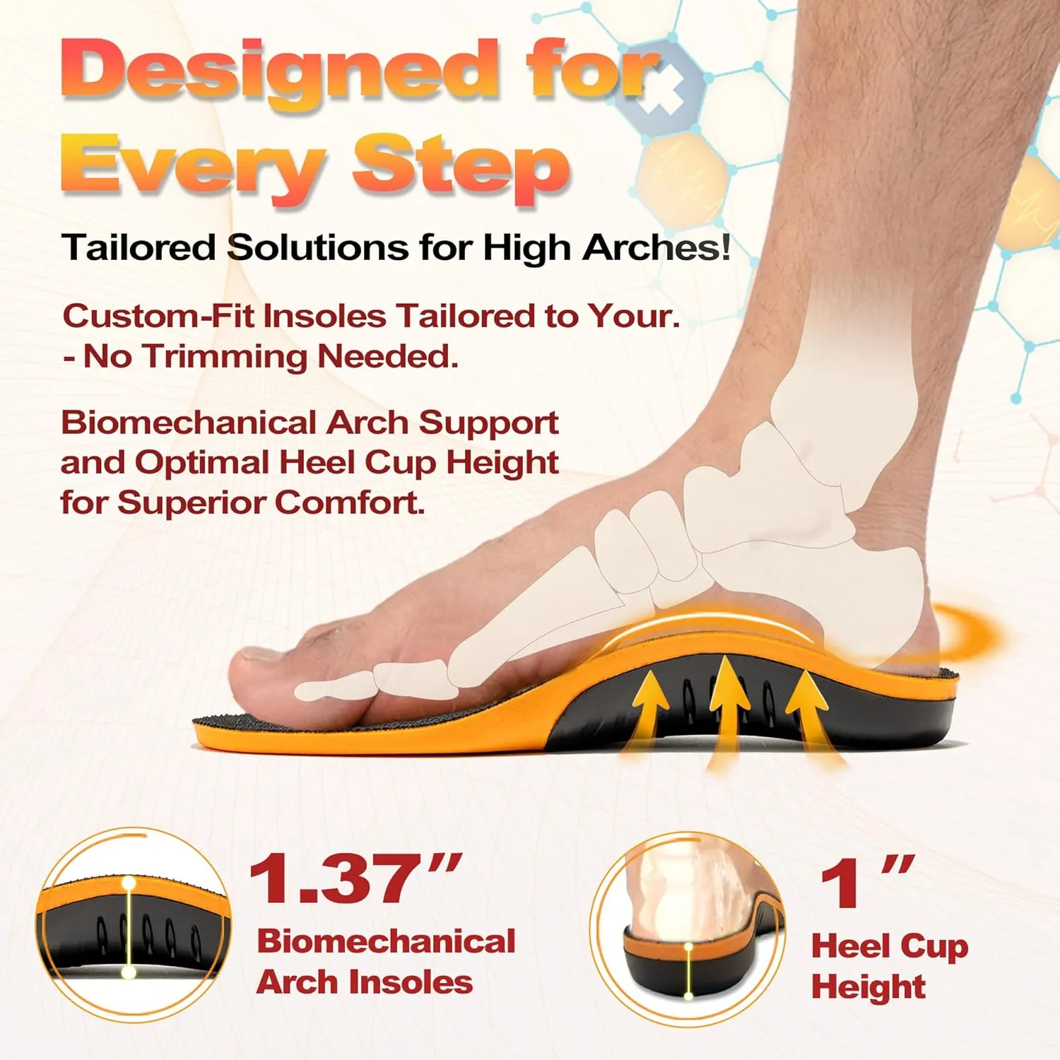 Plantar Fasciitis Insoles for Women Men, 240LBS  High Arch Support Heavy-Duty Orthotic Inserts, Relief for Plantar Fasciitis, Knee Pain and Flat Feet-Cloud Step Comfort Gel Insoles for 7 Women/ 5 Men