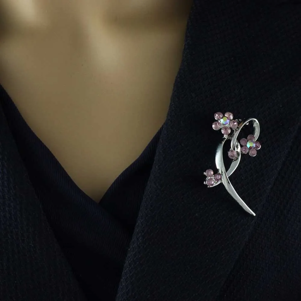 Purple Crystal Daisies on Loop Flower Brooch Pin - PRL904