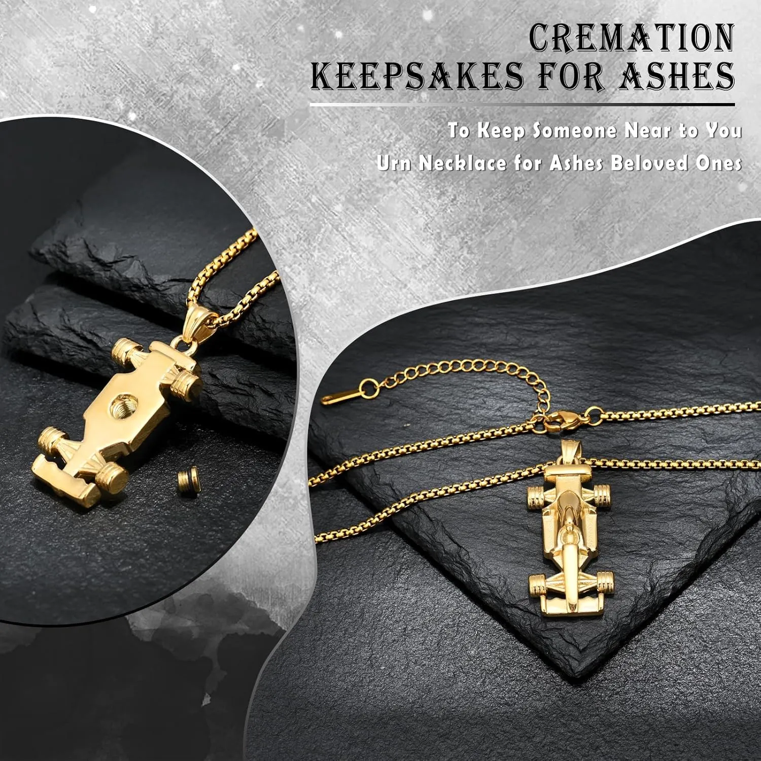 Race Car Urn Necklace for Ashes for Men Adults Stainless Steel Motor Racing Car Cremation Jewelry Urn Pendant Ashes Holder Keepsake Memorial Urn Locket
