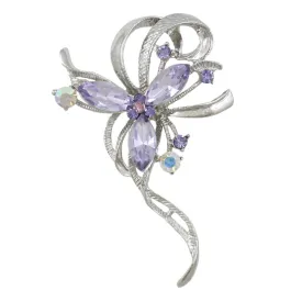 Ribbon with Light Purple Crystal Flower Brooch Pin - PRL631