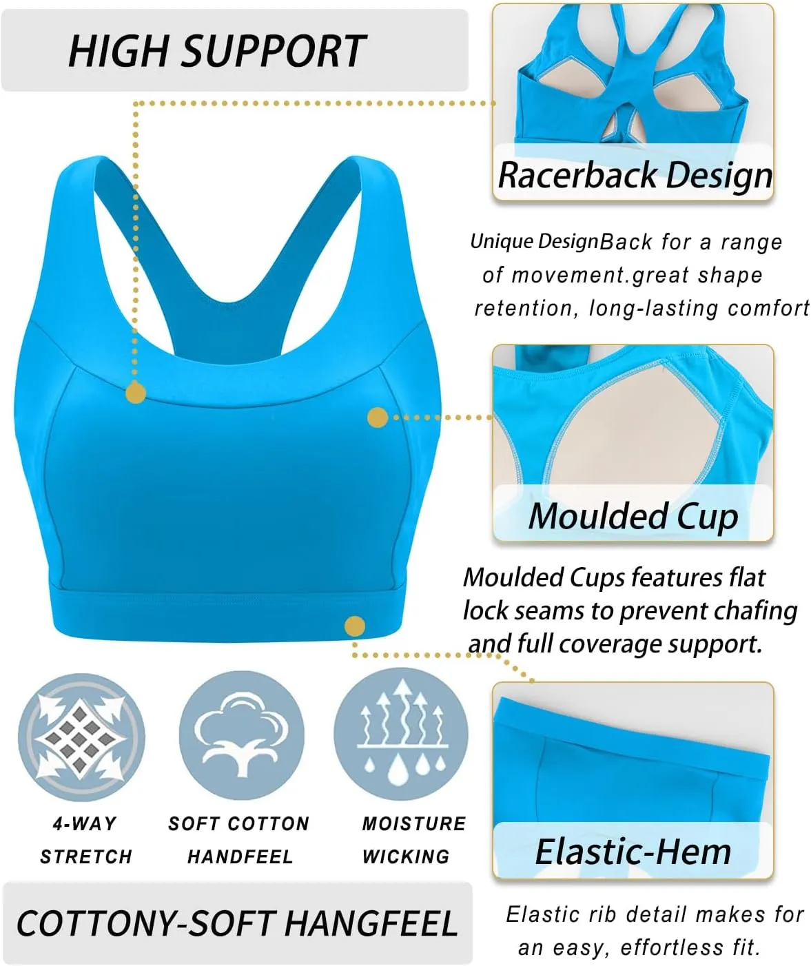 RUNNING GIRL Sports Bras for Women High Support,Racerback Molded Cup Sports Bra with Sewn in Pads
