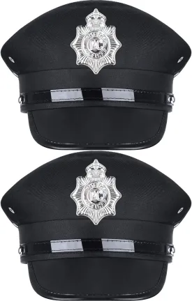 SATINIOR 2 Pieces Cop Captain Hat Black Police Hat Adult Police Officer Costume Accessories for Funny Role Play Party