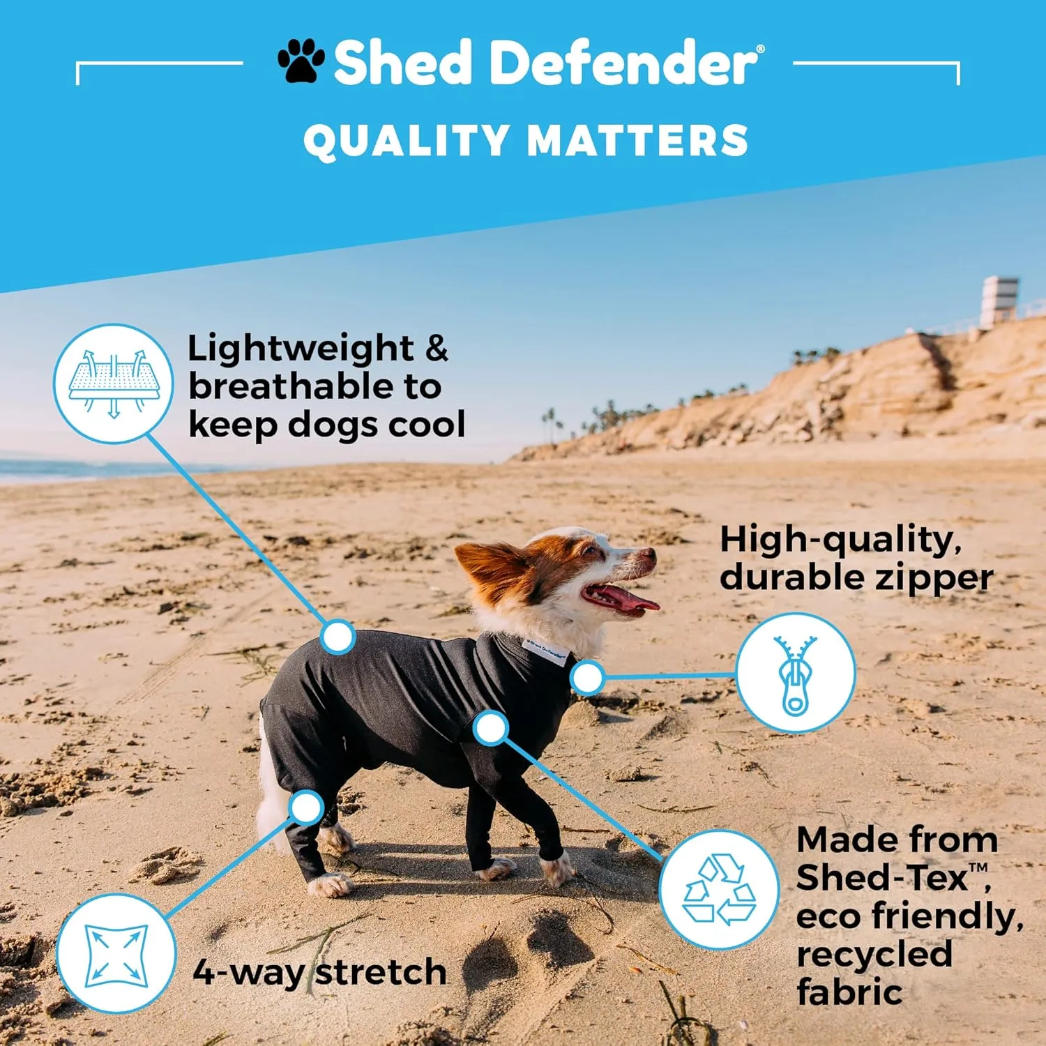 Shed Defender Sport Dog Onesie for Dog Shedding, Seen on Shark Tank, Lightweight Breathable, Bodysuit for Dogs, Pet Jumpsuit, Dog Body Suit, Shed Shirt, Full Body Shed Suit, Hot Spots, Vet Approved