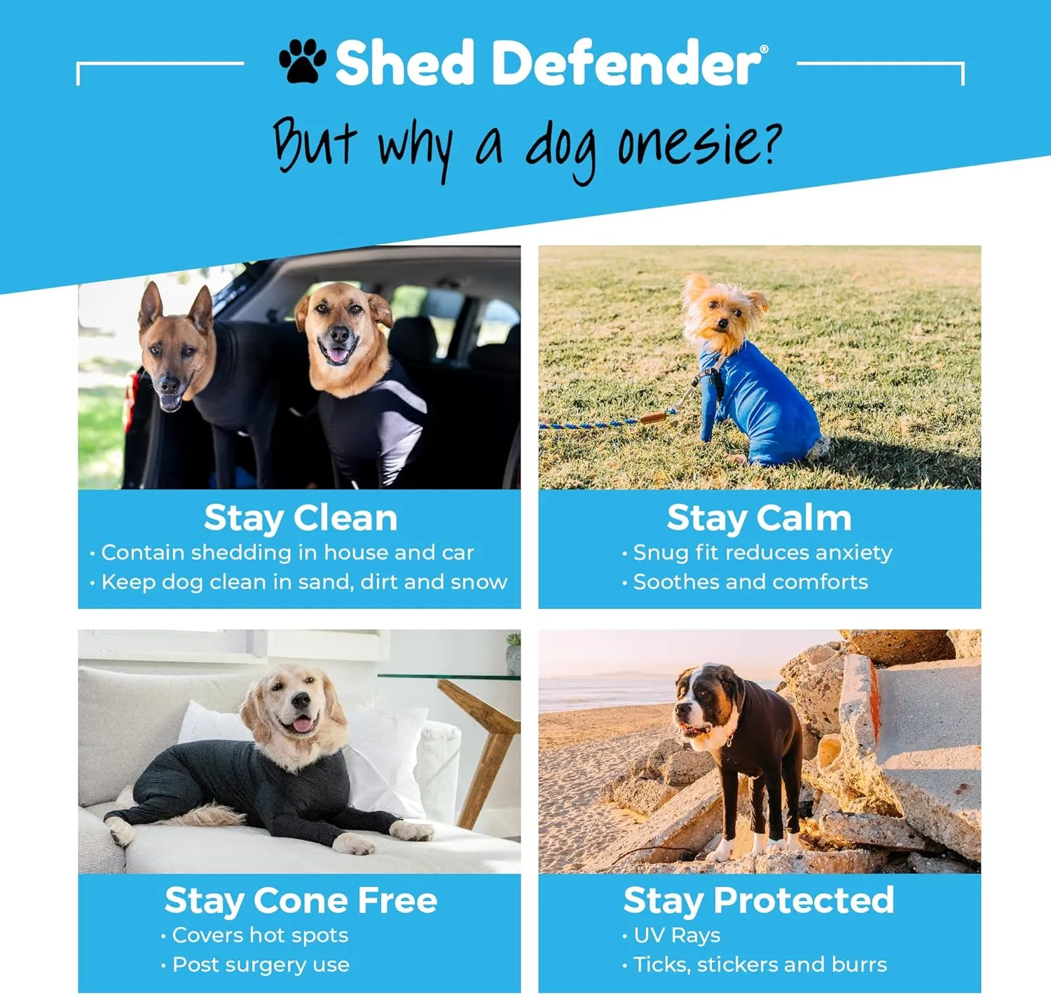 Shed Defender Sport Dog Onesie for Dog Shedding, Seen on Shark Tank, Lightweight Breathable, Bodysuit for Dogs, Pet Jumpsuit, Dog Body Suit, Shed Shirt, Full Body Shed Suit, Hot Spots, Vet Approved