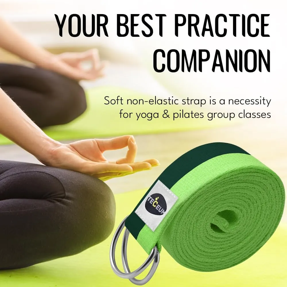 TECEUM Yoga Strap & Mat Strap  2 IN 1  Cotton  6 ft 8 ft 10 ft (30  colors)  Adjustable Non-Slip Belt for Yoga, Pilates, Stretching, Physiotherapy, Fitness & Home Workout  For Carrying Mats