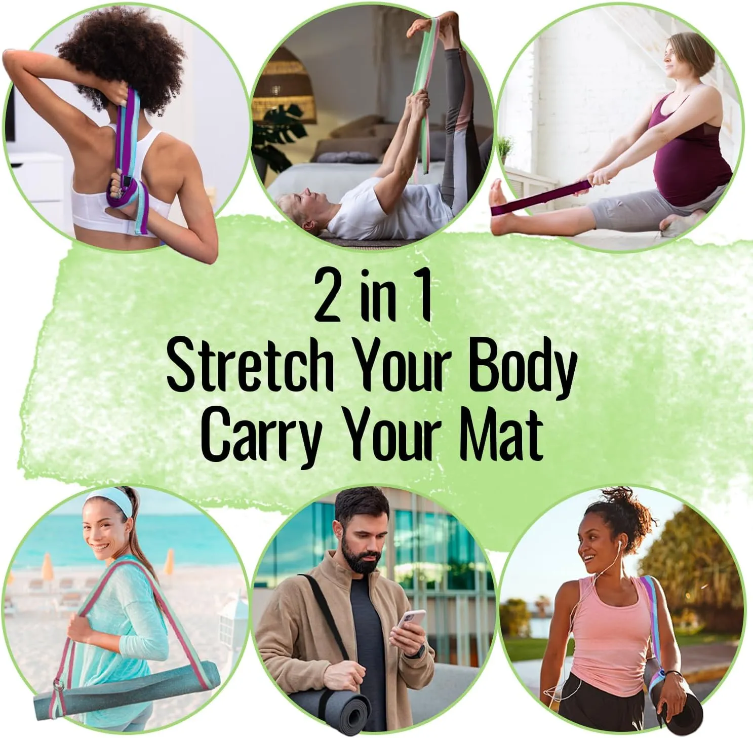 TECEUM Yoga Strap & Mat Strap  2 IN 1  Cotton  6 ft 8 ft 10 ft (30  colors)  Adjustable Non-Slip Belt for Yoga, Pilates, Stretching, Physiotherapy, Fitness & Home Workout  For Carrying Mats