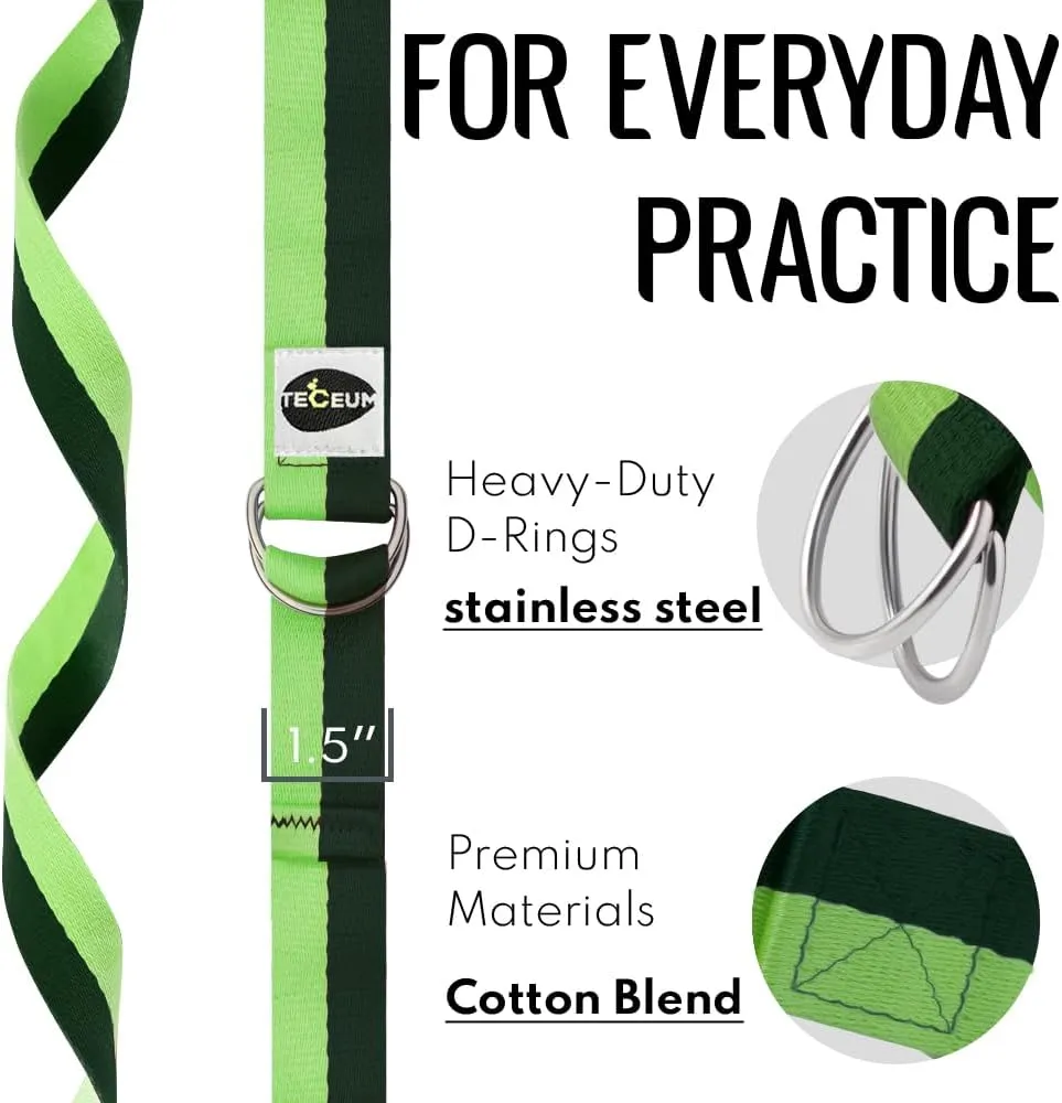 TECEUM Yoga Strap & Mat Strap  2 IN 1  Cotton  6 ft 8 ft 10 ft (30  colors)  Adjustable Non-Slip Belt for Yoga, Pilates, Stretching, Physiotherapy, Fitness & Home Workout  For Carrying Mats