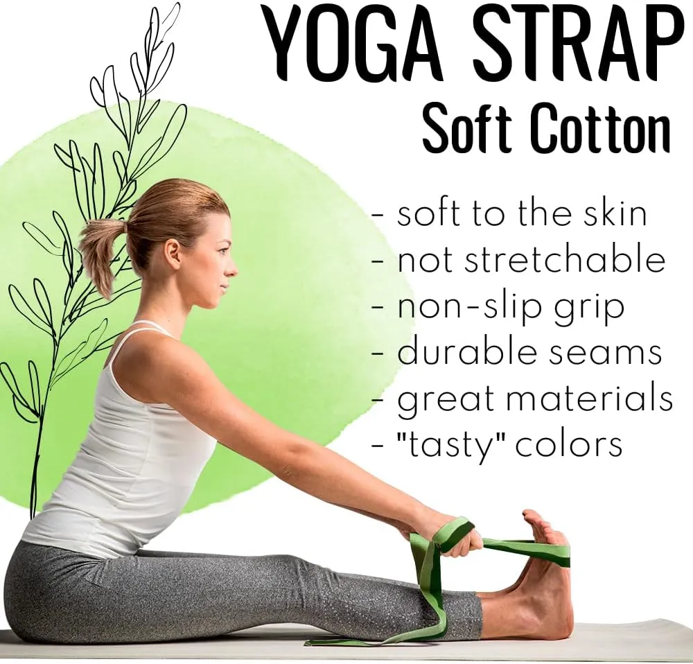 TECEUM Yoga Strap & Mat Strap  2 IN 1  Cotton  6 ft 8 ft 10 ft (30  colors)  Adjustable Non-Slip Belt for Yoga, Pilates, Stretching, Physiotherapy, Fitness & Home Workout  For Carrying Mats