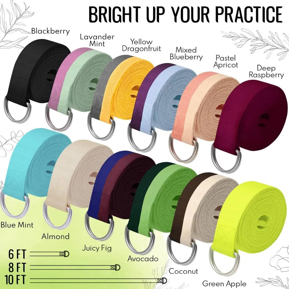 TECEUM Yoga Strap & Mat Strap  2 IN 1  Cotton  6 ft 8 ft 10 ft (30  colors)  Adjustable Non-Slip Belt for Yoga, Pilates, Stretching, Physiotherapy, Fitness & Home Workout  For Carrying Mats