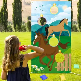 WATINC Horse Toss Games with 4 Bean Bags, Derby Birthday Party Fun Game for Kids and Adults, Horse Banner for Cowboy Theme Party Decoration, Indoor Outdoor Yard Activity Favors Supplies, Birthday Gift