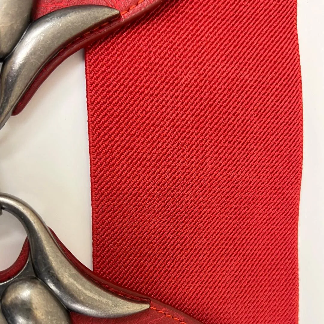 Wide Red Elastic Belt with pewter buckle 0123