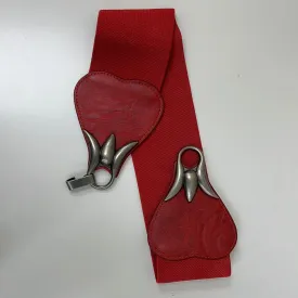 Wide Red Elastic Belt with pewter buckle 0123