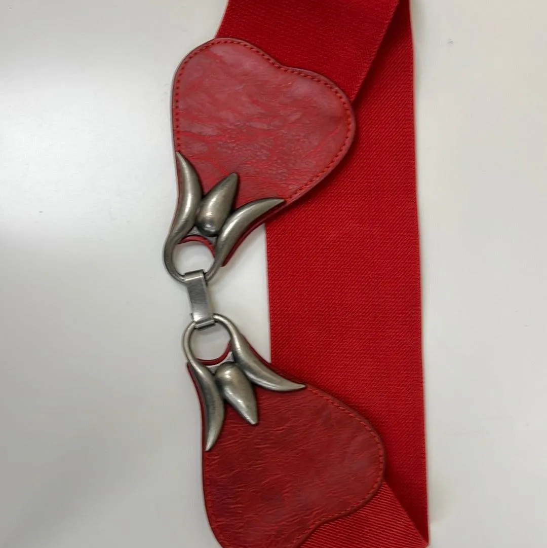 Wide Red Elastic Belt with pewter buckle 0123