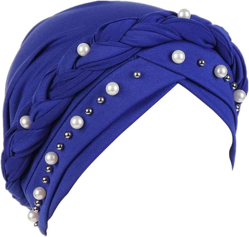 Women Hijab Beading Pearl Braid Turban Hat Head Scarf Cancer Chemo Beanies Bandana Headwrap Cap