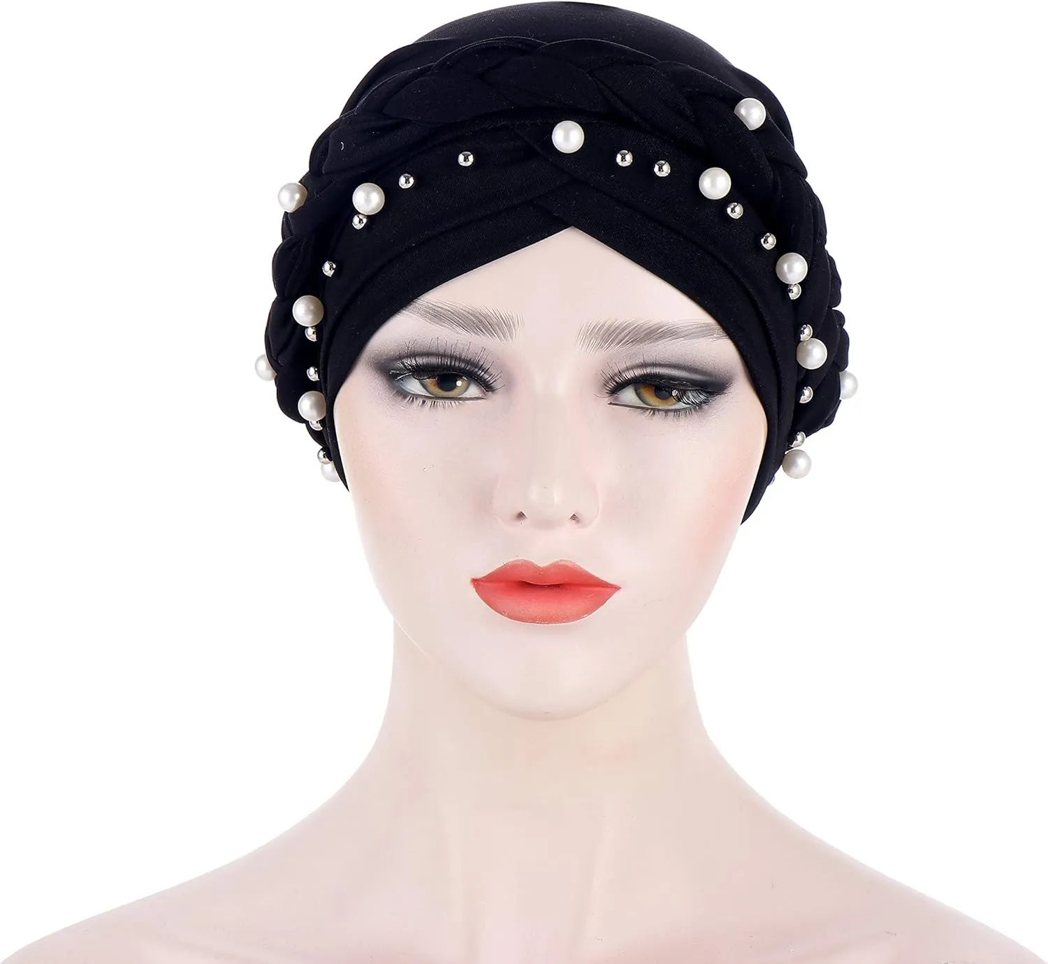 Women Hijab Beading Pearl Braid Turban Hat Head Scarf Cancer Chemo Beanies Bandana Headwrap Cap