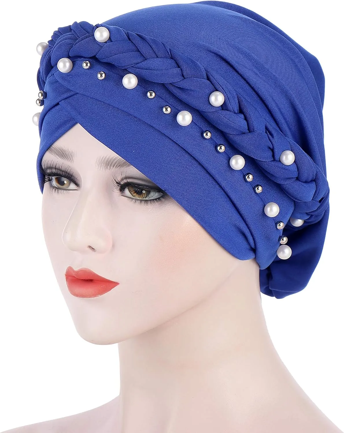 Women Hijab Beading Pearl Braid Turban Hat Head Scarf Cancer Chemo Beanies Bandana Headwrap Cap