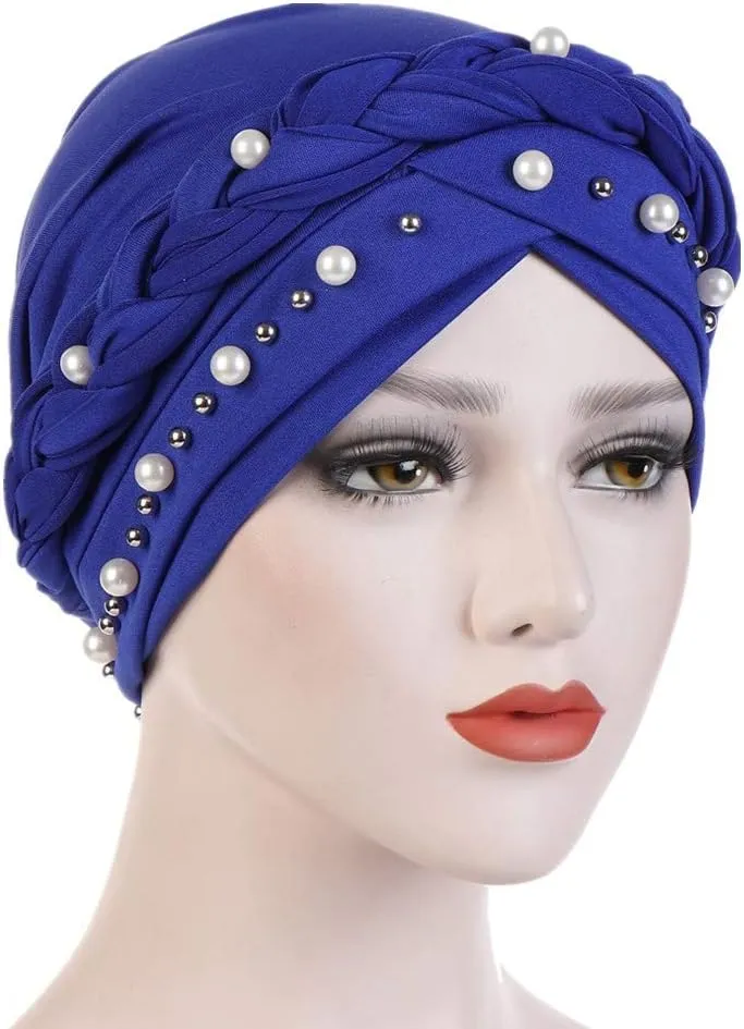 Women Hijab Beading Pearl Braid Turban Hat Head Scarf Cancer Chemo Beanies Bandana Headwrap Cap
