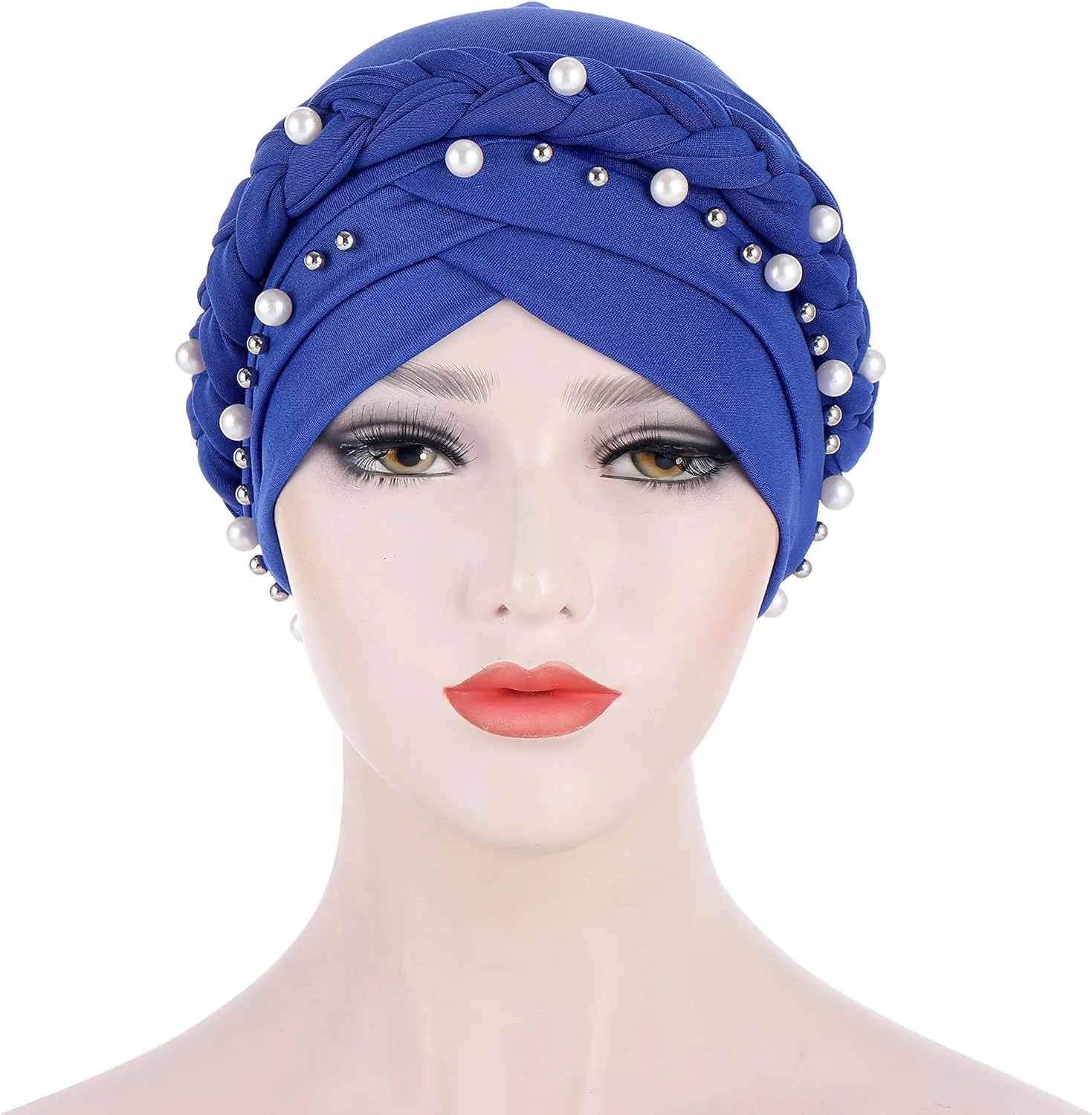 Women Hijab Beading Pearl Braid Turban Hat Head Scarf Cancer Chemo Beanies Bandana Headwrap Cap