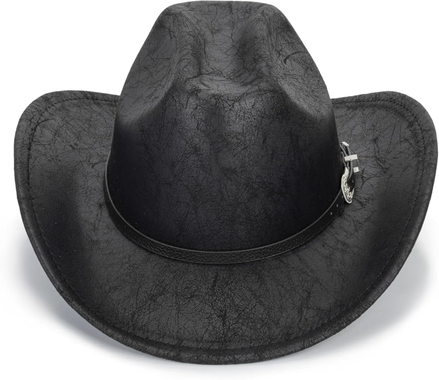 Women-Men Classic-Western Cowboy-Hat - Wide-Brim Pu Leather Cowgirl Cap Fedora Hats with Buckle Outback for Outdoor (22")