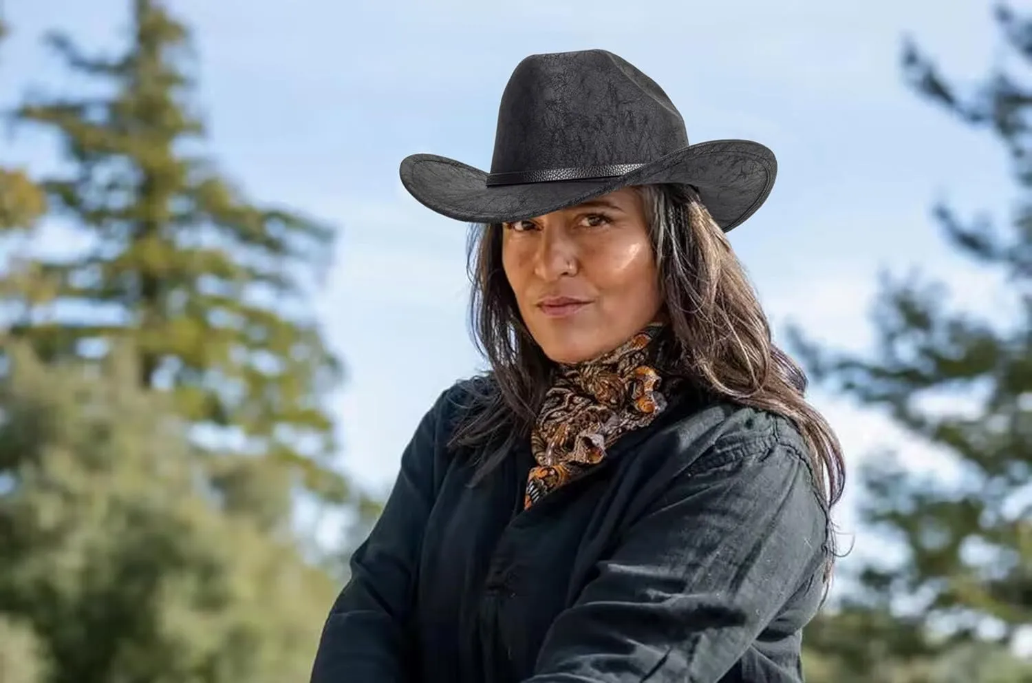 Women-Men Classic-Western Cowboy-Hat - Wide-Brim Pu Leather Cowgirl Cap Fedora Hats with Buckle Outback for Outdoor (22")